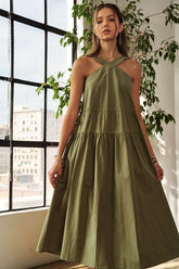 ADORA Crisscross Wide Strap Drawstring Detail Midi Dress OutfitFlow